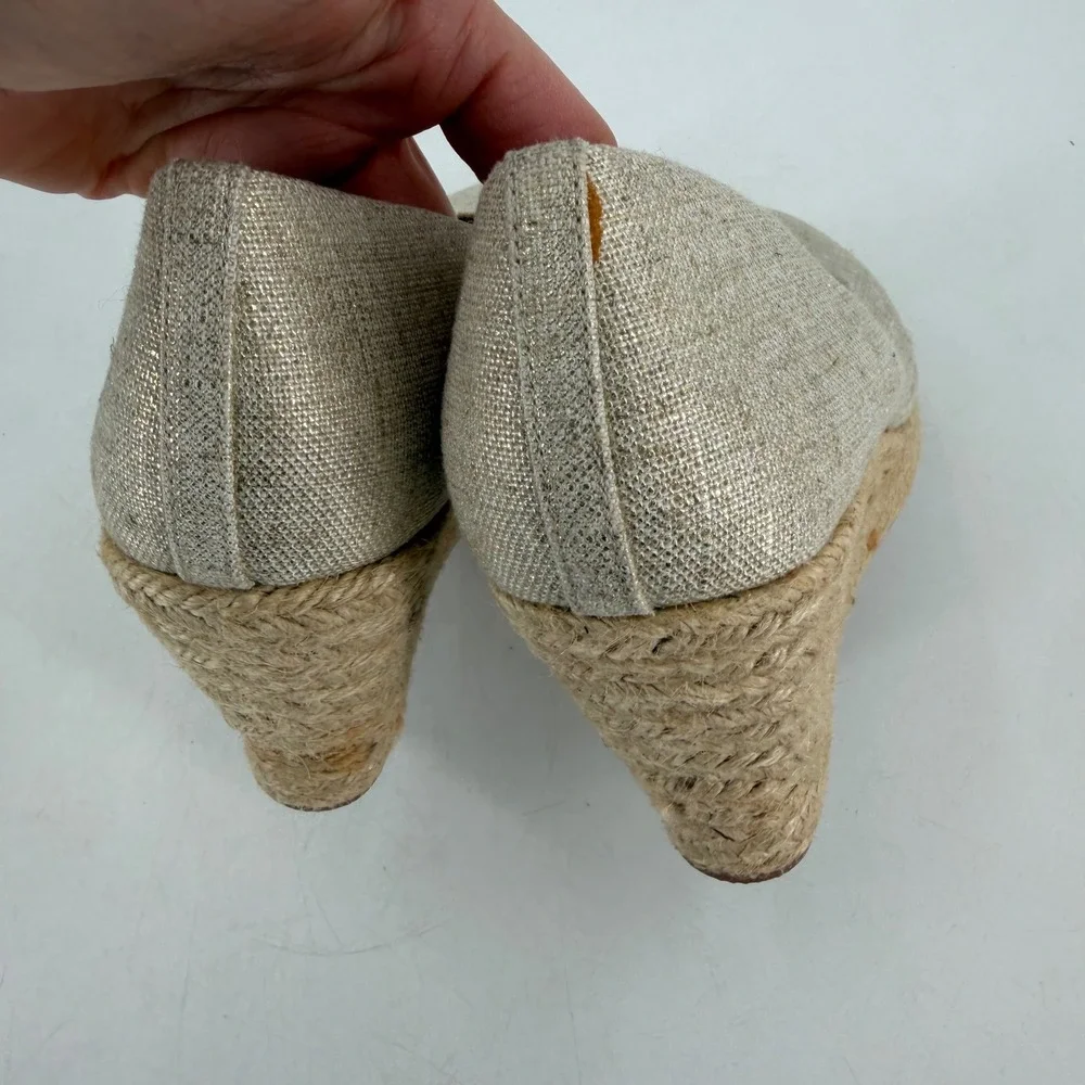 J.Crew Seville Espadrille Wedges Womens Sz 9 Gold Metallic Canvas Coastal Preppy